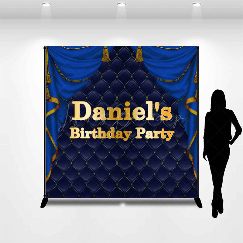 Lofaris Royal Blue Curtain Custom Name Birthday Bash Backdrop