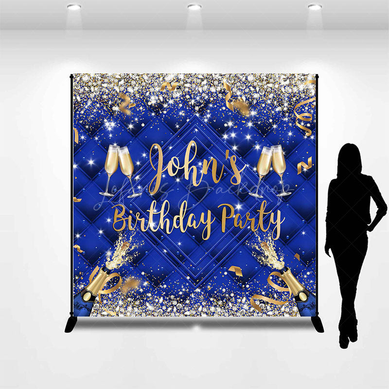 Lofaris Royal Blue Glitter Custom Name Birthday Backdrop