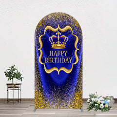 Lofaris Royal Blue Gold Glitter Crown Birthday Arch Backdrop