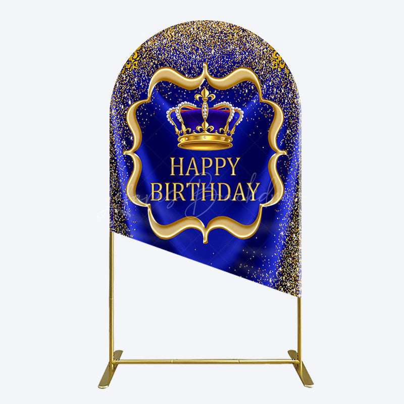 Lofaris Royal Blue Gold Glitter Crown Birthday Arch Backdrop