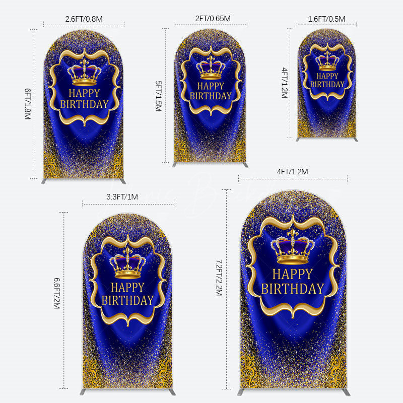 Lofaris Royal Blue Gold Glitter Crown Birthday Arch Backdrop