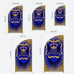 Lofaris Royal Blue Gold Glitter Crown Birthday Half Moon Arch Backdrop