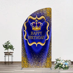Lofaris Royal Blue Gold Glitter Crown Birthday Half Moon Arch Backdrop