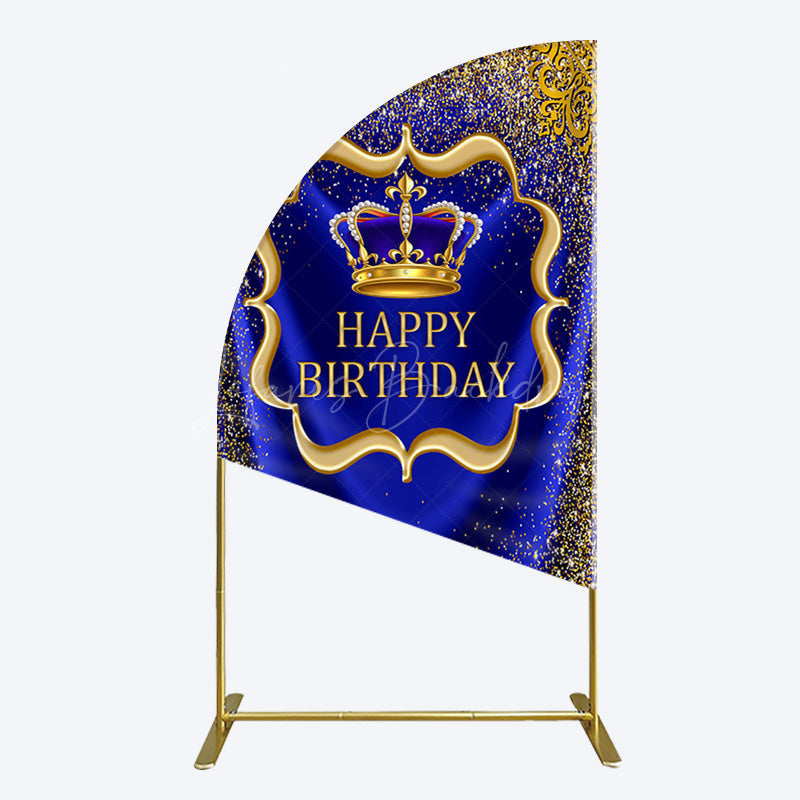 Lofaris Royal Blue Gold Glitter Crown Birthday Half Moon Arch Backdrop