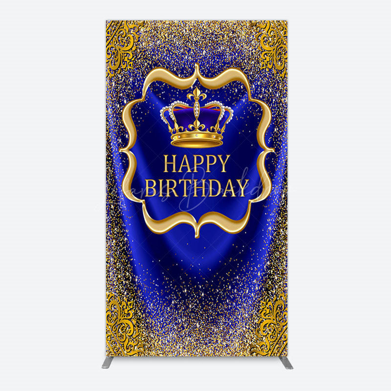 Lofaris Royal Blue Gold Glitter Crown Birthday Rectangle Backdrop