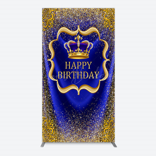 Lofaris Royal Blue Gold Glitter Crown Birthday Rectangle Backdrop