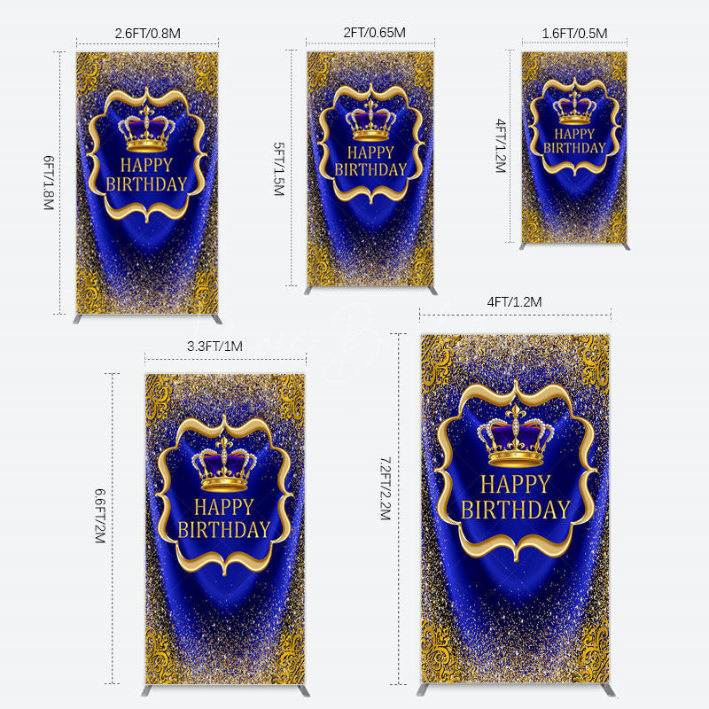 Lofaris Royal Blue Gold Glitter Crown Birthday Rectangle Backdrop