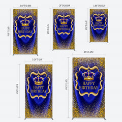 Lofaris Royal Blue Gold Glitter Crown Birthday Rectangle Backdrop