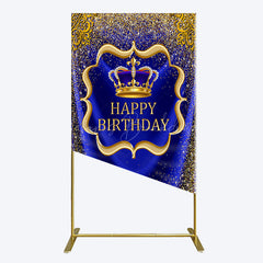 Lofaris Royal Blue Gold Glitter Crown Birthday Rectangle Backdrop