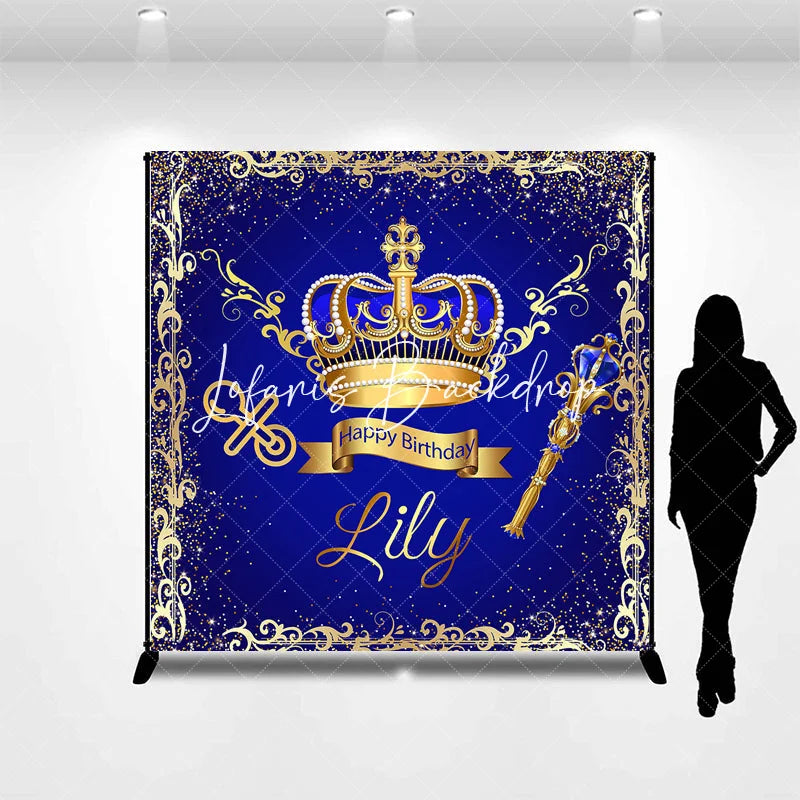 Lofaris Royal Blue Gold Glitter Crown Scepter Custom Birthday Backdrop Prince Baby Shower Party Decor