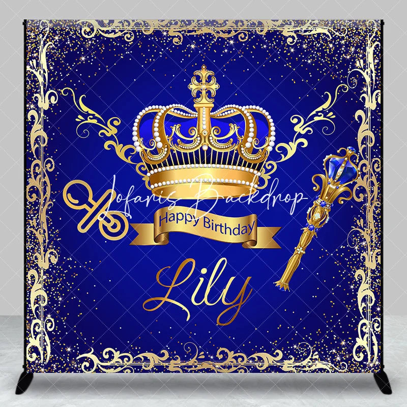 Lofaris Royal Blue Gold Glitter Crown Scepter Custom Birthday Backdrop Prince Baby Shower Party Decor