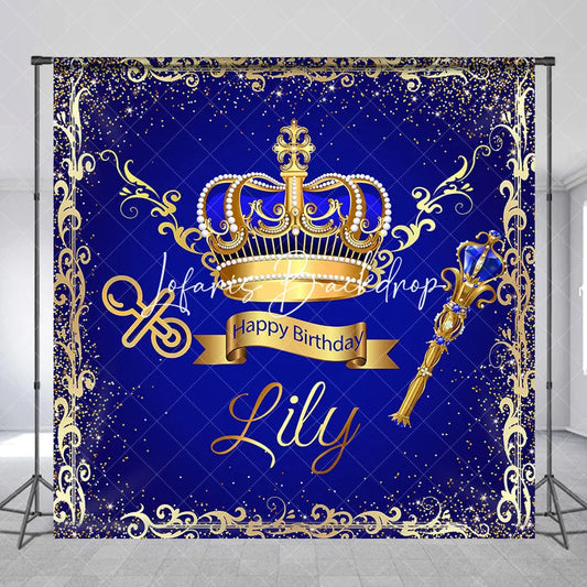 Lofaris Royal Blue Gold Glitter Crown Scepter Custom Birthday Backdrop Prince Baby Shower Party Decor