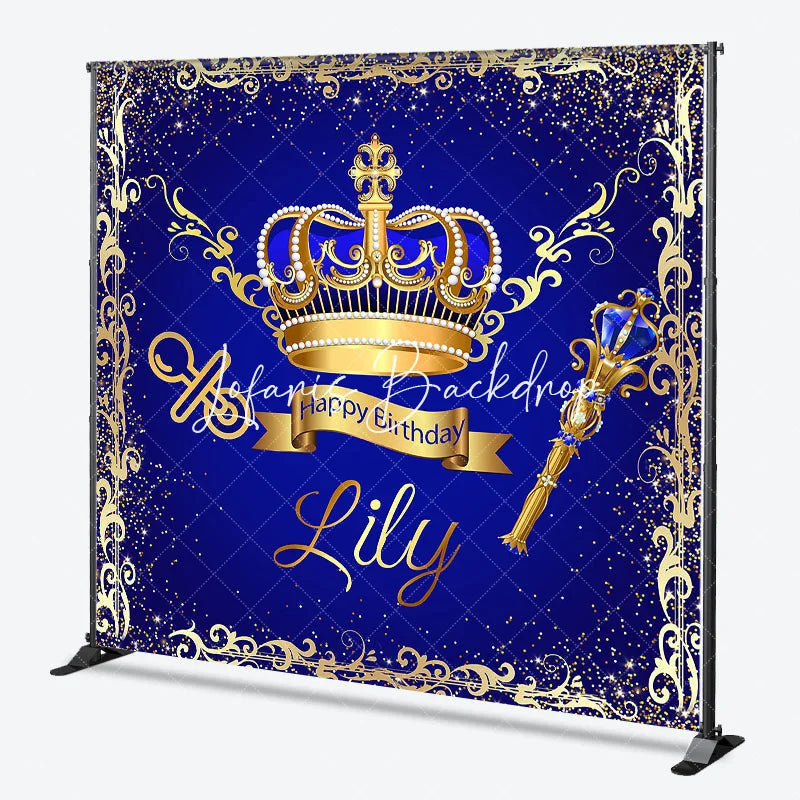 Lofaris Royal Blue Gold Glitter Crown Scepter Custom Birthday Backdrop Prince Baby Shower Party Decor