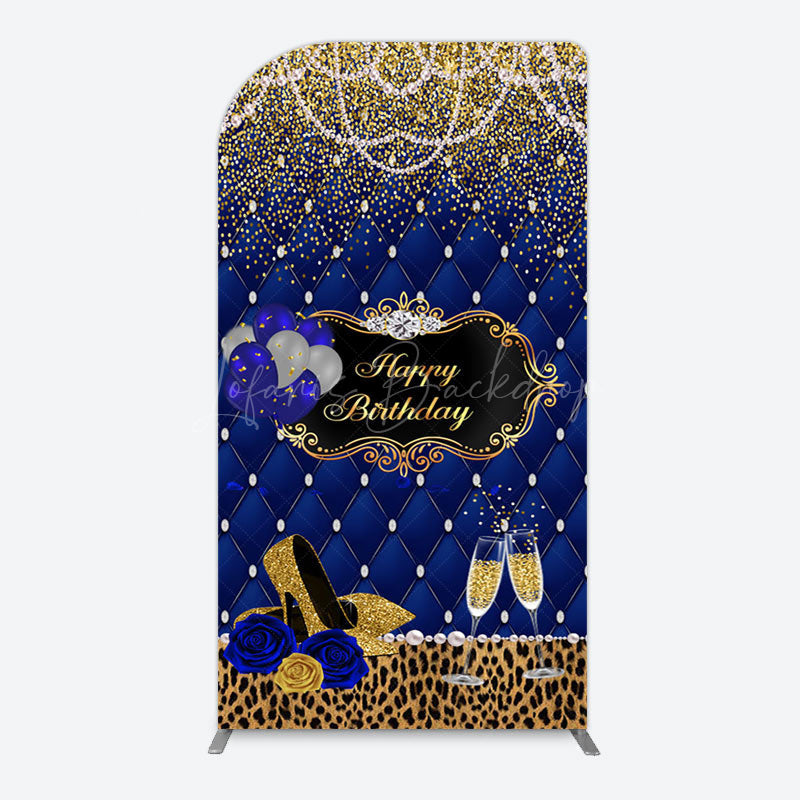 Lofaris Royal Blue Gold Glitter Rose Birthday Arch Backdrop