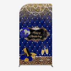 Lofaris Royal Blue Gold Glitter Rose Birthday Arch Backdrop