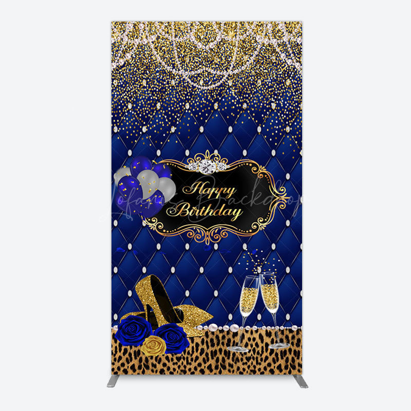 Lofaris Royal Blue Gold Glitter Rose Birthday Arch Backdrop
