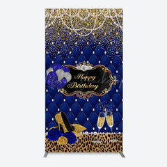 Lofaris Royal Blue Gold Glitter Rose Birthday Arch Backdrop
