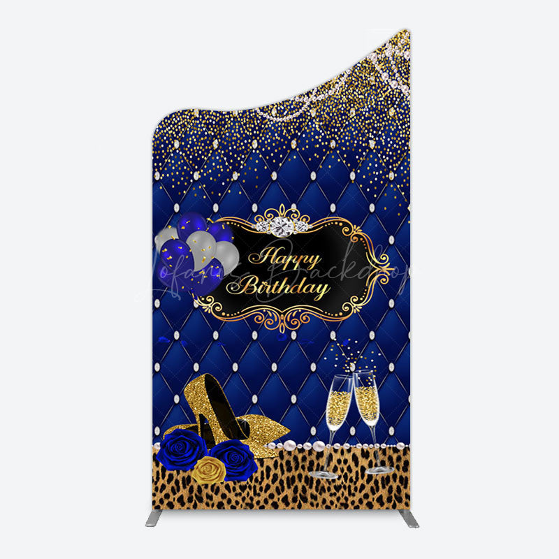 Lofaris Royal Blue Gold Glitter Rose Birthday Arch Backdrop