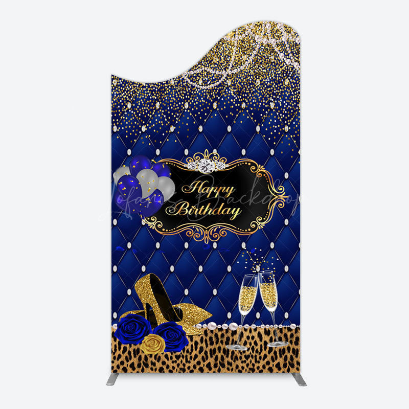 Lofaris Royal Blue Gold Glitter Rose Birthday Arch Backdrop
