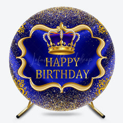 Lofaris Royal Blue Gold Glitter Round Happy Birthday Backdrop
