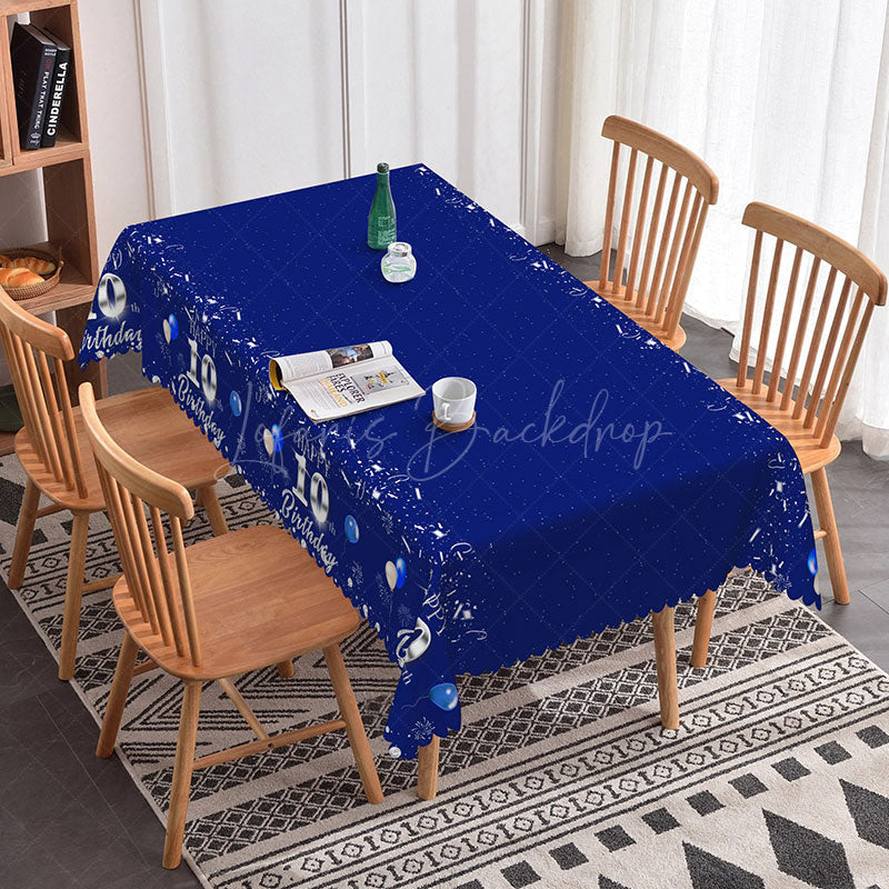 Lofaris Royal Blue Happy 10th Birthday Rectangle Tablecloth