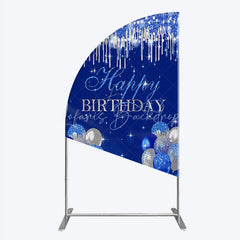 Lofaris Royal Blue Silver Glitter Drip Half Moon Arch Backdrop Happy Birthday Balloon Prop