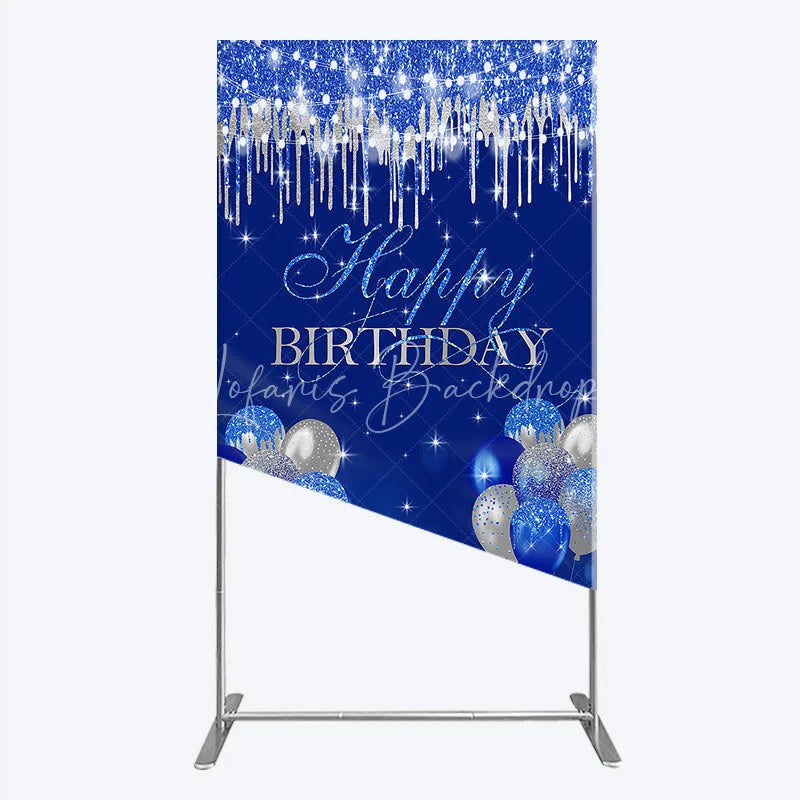Lofaris Royal Blue Silver Glitter Drip Rectangle Backdrop Happy Birthday Balloon Prop