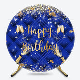 Lofaris Royal Blue Sparkle Champagne Round Birthday Backdrop