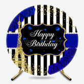 Lofaris Royal Blue Stripes Glod Tower Birthday Round Backdrop