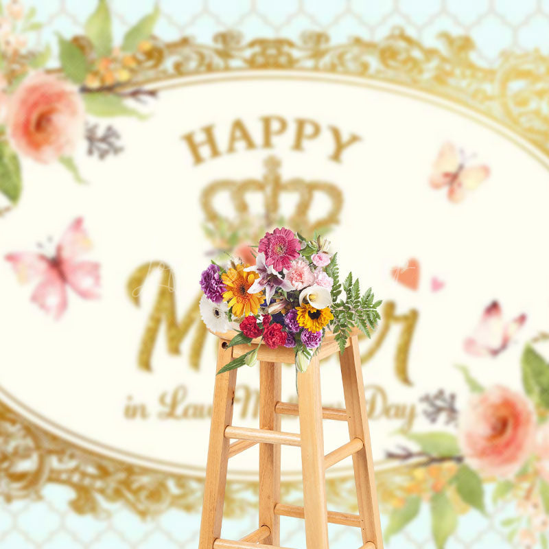 Lofaris Royal Gold Crown Floral Happy Mothers Day Backdrop