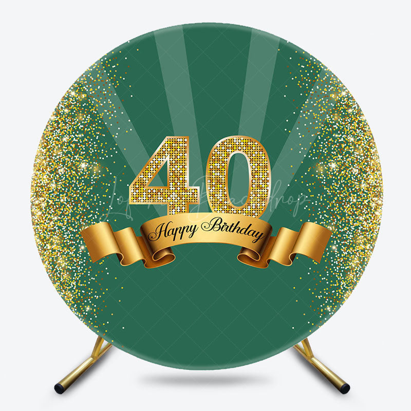 Lofaris Royal Green Gold Glitter Round 40th Birthday Backdrop