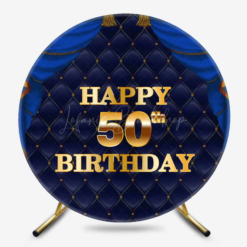 Lofaris Royal Navy Blue Round Happy 50th Birthday Backdrop