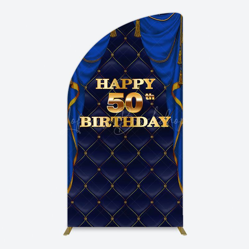 Lofaris Royal Navy Curtain Happy 50th Birthday Half Moon Arch Backdrop