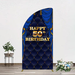 Lofaris Royal Navy Curtain Happy 50th Birthday Half Moon Arch Backdrop