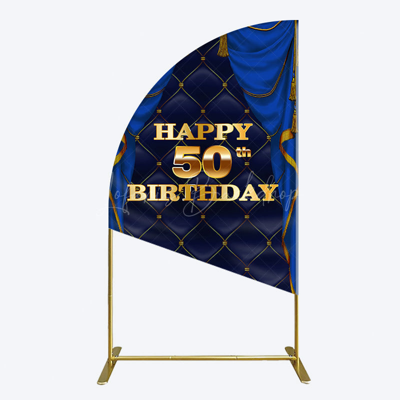 Lofaris Royal Navy Curtain Happy 50th Birthday Half Moon Arch Backdrop