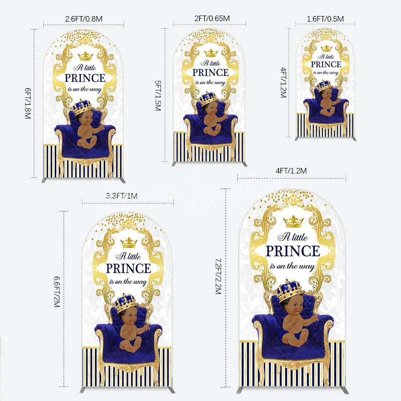 Lofaris Royal Prince Baby Shower Arch Backdrop African American Boy Blue Gold