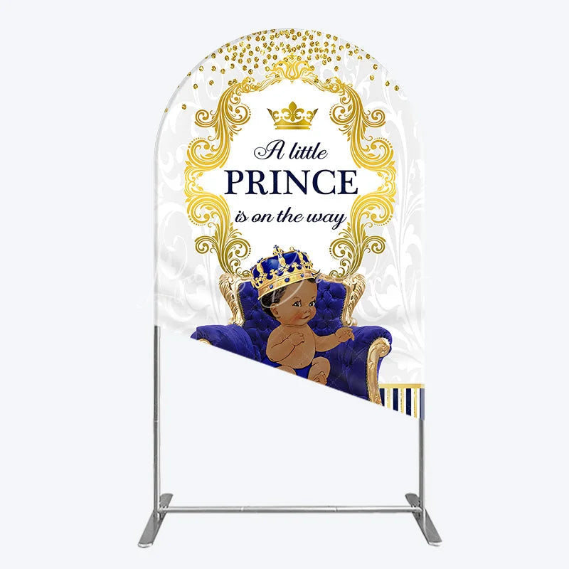Lofaris Royal Prince Baby Shower Arch Backdrop African American Boy Blue Gold