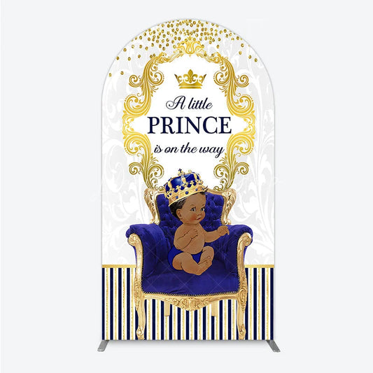 Lofaris Royal Prince Baby Shower Arch Backdrop African American Boy Blue Gold