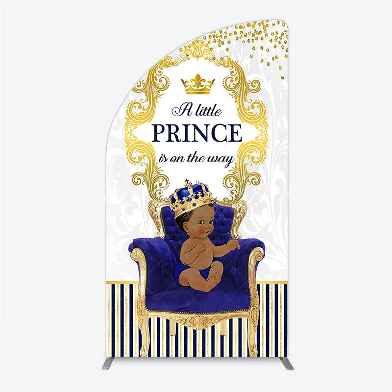 Lofaris Royal Prince Baby Shower Half Moon Arch Backdrop African American Boy Blue Gold