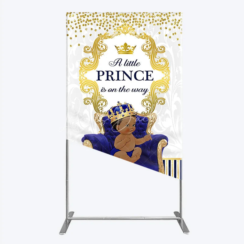 Lofaris Royal Prince Baby Shower Rectangle Backdrop African American Boy Blue Gold