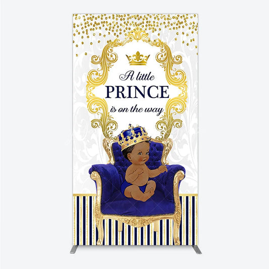 Lofaris Royal Prince Baby Shower Rectangle Backdrop African American Boy Blue Gold