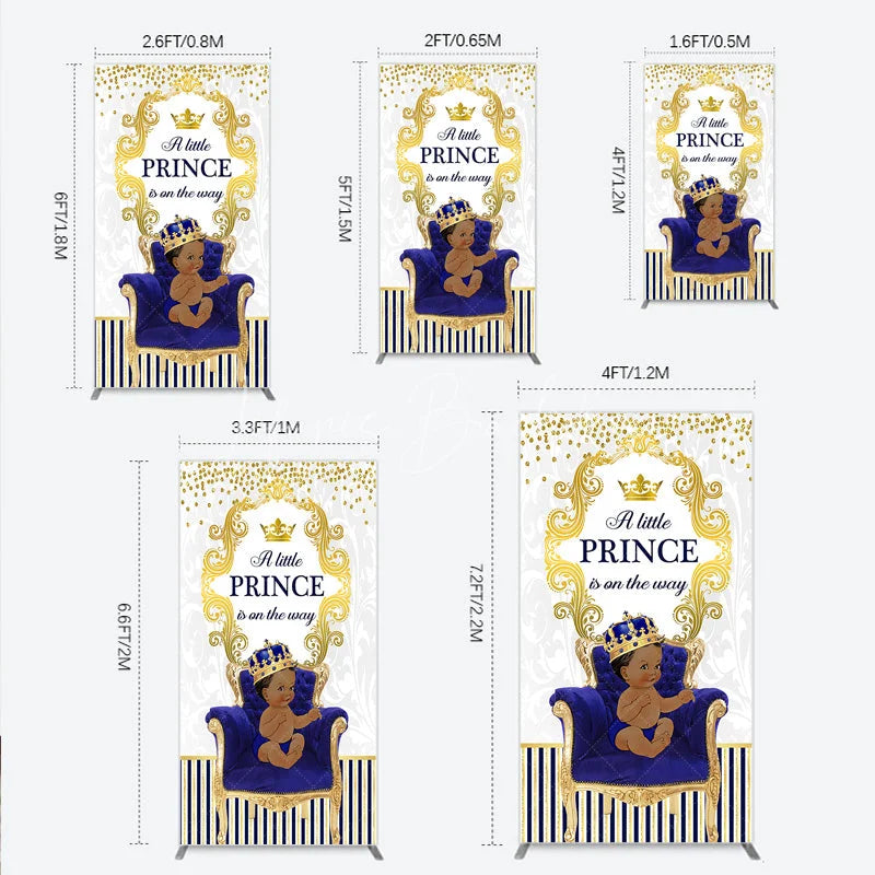 Lofaris Royal Prince Baby Shower Rectangle Backdrop African American Boy Blue Gold
