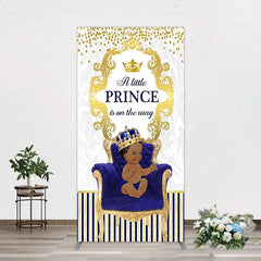 Lofaris Royal Prince Baby Shower Rectangle Backdrop African American Boy Blue Gold