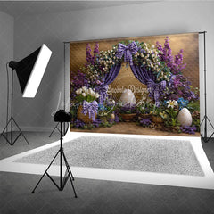 Lofaris Royal Purple Floral Easter Backdrop Elegant Arch and White Tulip Photography Background