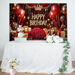 Lofaris Royal Red Balloon Rose Crown Happy Birthday Backdrop