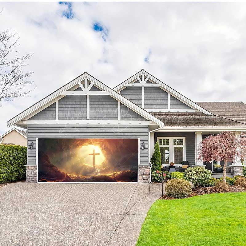 Lofaris Rugged Cave Sunrise Cross Easter Garage Door Banner