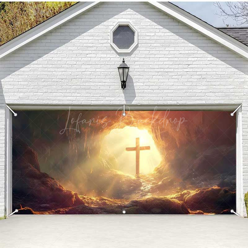 Lofaris Rugged Cave Sunrise Cross Easter Garage Door Banner