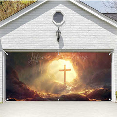Lofaris Rugged Cave Sunrise Cross Easter Garage Door Banner