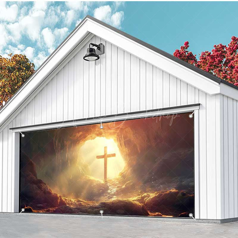 Lofaris Rugged Cave Sunrise Cross Easter Garage Door Banner