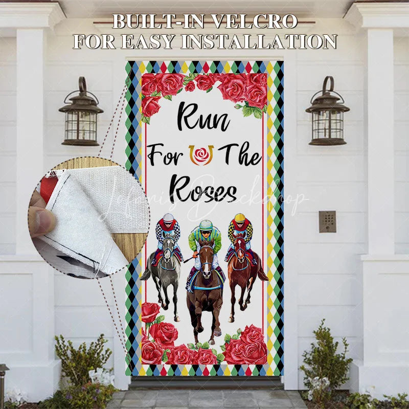 Lofaris Run For The Roses Door Cover Horse Racing and Red Kentucky Derby Party Decoration